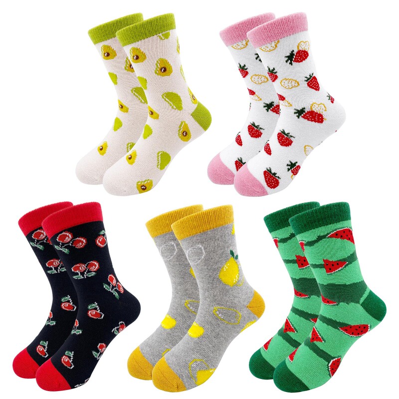 Real boneless stitching head children autumn and winter cartoon fruit mid-barrel socks combed cotton 5 pairs a set of solid color Real boneless stitching head children autumn and winter cartoon fruit mid-barrel socks combed cotton 5 pairs a set of solid color