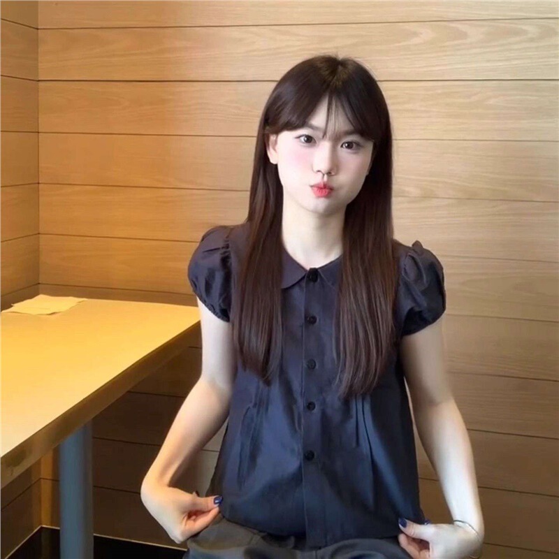 French Retro Gentle Style Doll Collar Short-Sleeved Shirt for Women Summer 2025 New Sweet Puff Sleeve Shirt Top