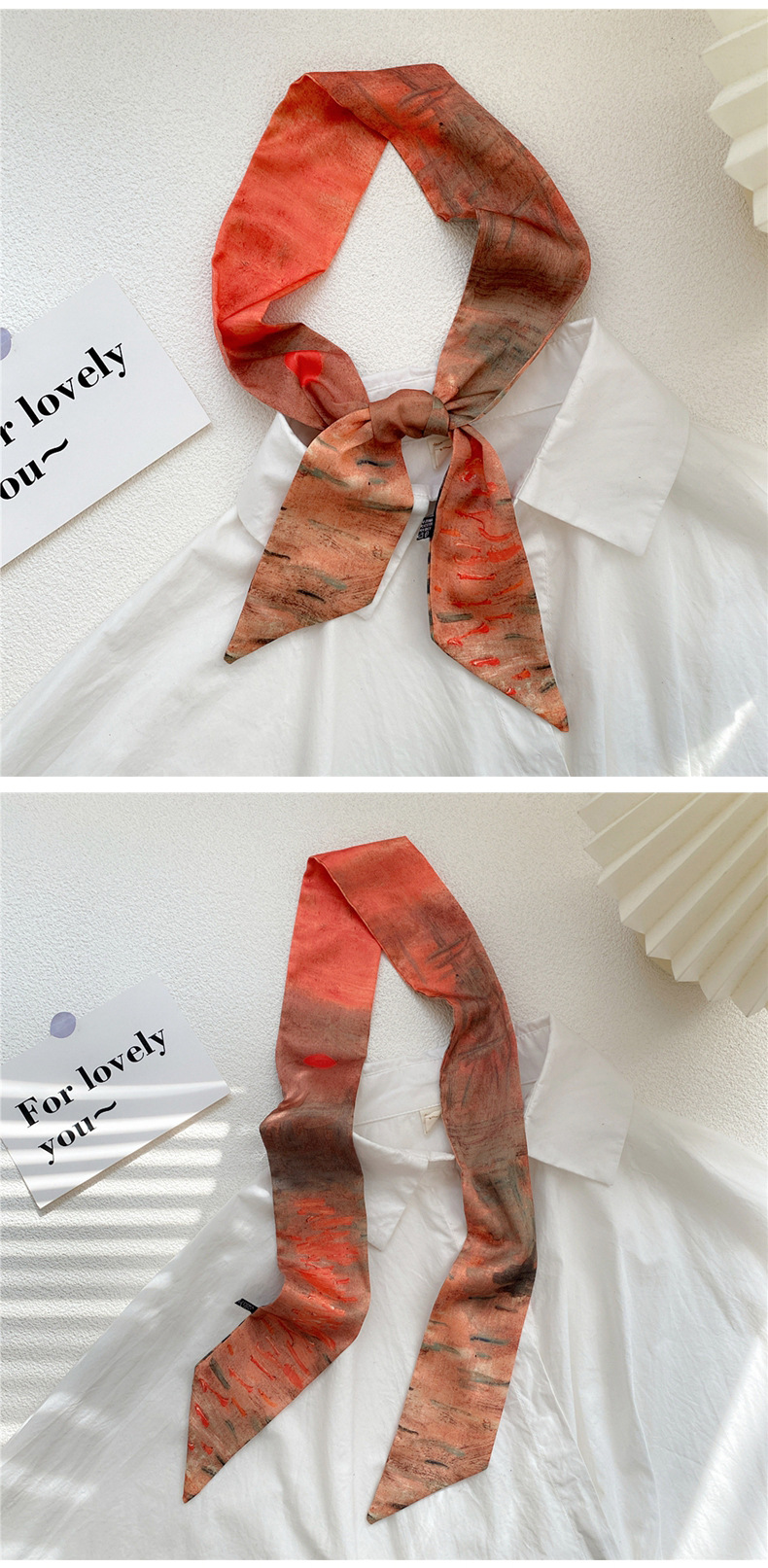 Oil Painting Pattern Women's Sweet Oil Painting Polyester Silk Scarves