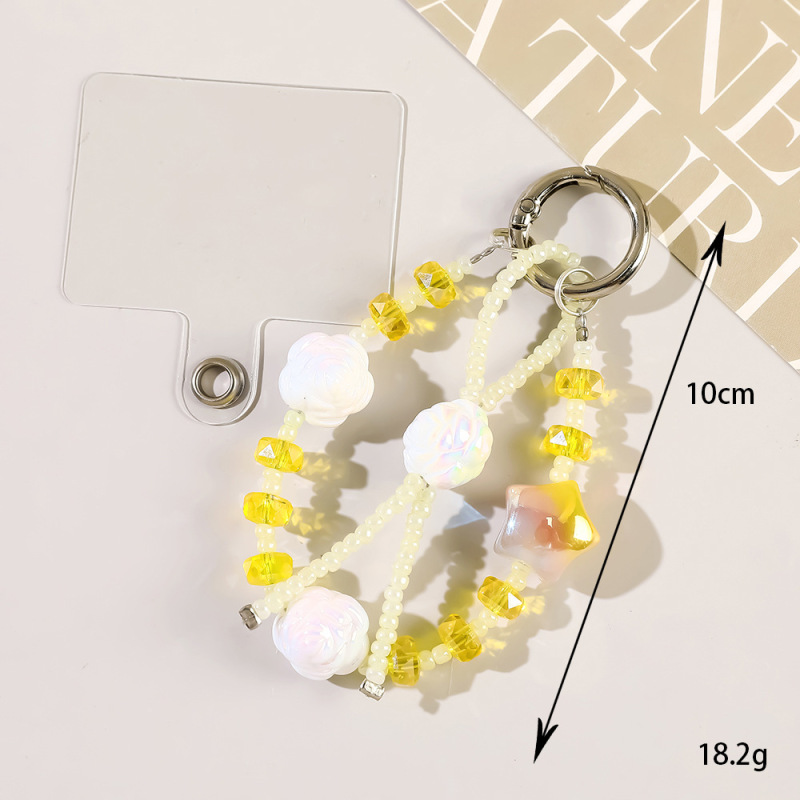 ショート携帯電話チェーンペンダント携帯電話ストラップクリエイティブビーズスズランの花多用途携帯電話ケース落下防止と紛失防止吊り下げチェーン|undefined