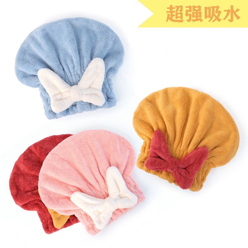 Coral Fleece Bowknot Hairdryer Hat Shower Cap Super Absorbent Quick-Drying Women's Fashion Bath Hair Wash Head Towel Cross-Border