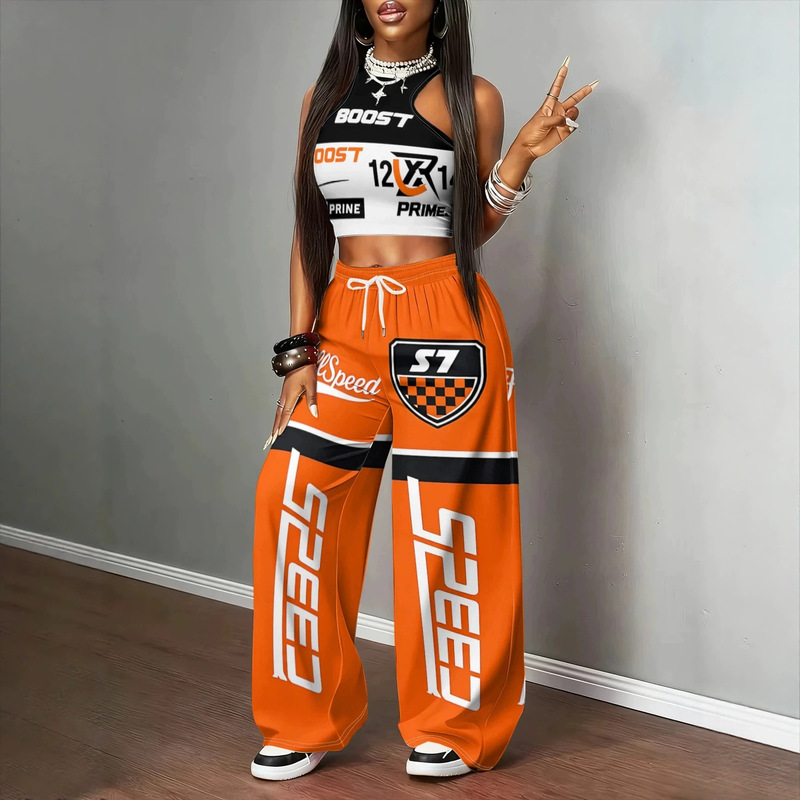 26 European and American Cross-Border Hot Girl Hip-Hop Amazon Sports Street Print Vest + Casual Wide-Leg Pants Set 26 European and American Cross-Border Hot Girl Hip-Hop Amazon Sports Street Print Vest + Casual Wide-Leg Pants Set