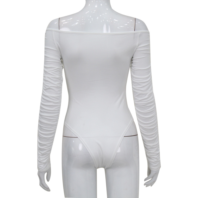 Ropa transfronteriza europea y americana, gran oferta, mono plisado de manga larga con cuello en V y un hombro, mono ajustado de cintura alta para mujer