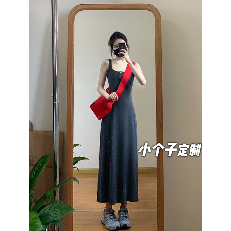 150 Shorty Hot Girl Camisole dress Women's Tight Waist A- Line Slim-Fit Mid-Length Sleeveless Base Skirt xs