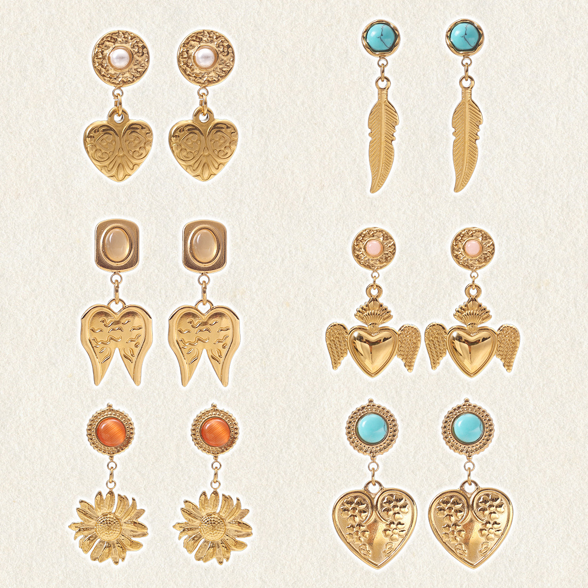 Taina europa y americana pernos de acero inoxidable compactos y exquisitos pernos de oro galvanizados 18k explosivos transfronterizos en joyas de orejas de viento para mujeres