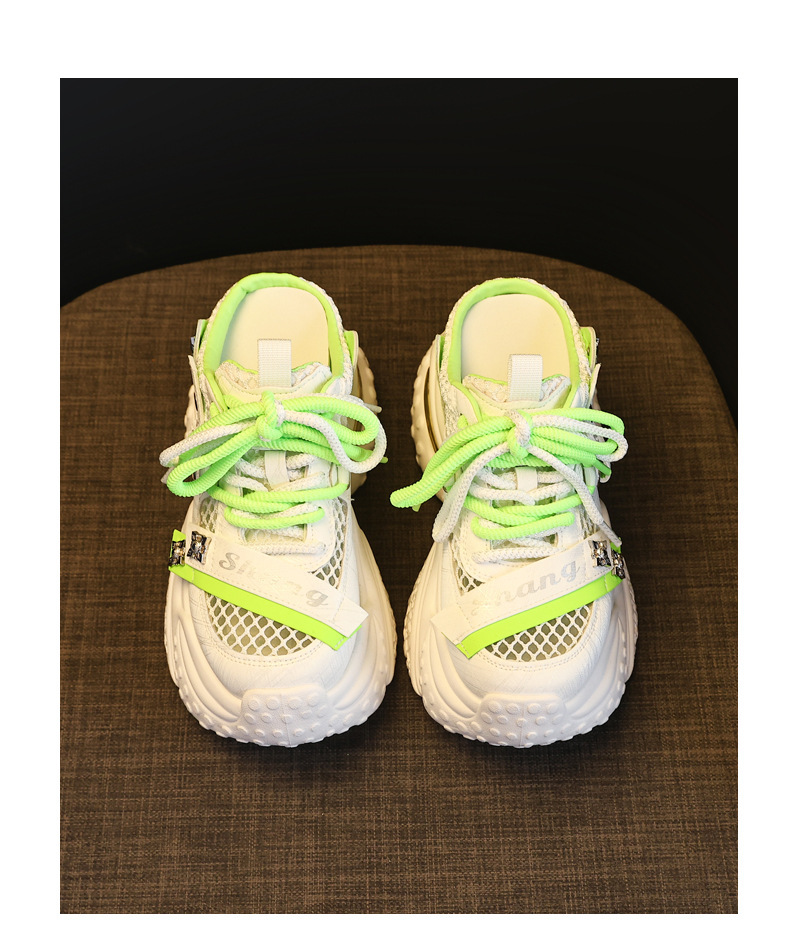 Giày sneaker nữ đế dày lưới thoáng khí phong cách daddy — Trắng Đỏ, xám xanh, màu xanh huỳnh quang chi tiết 18