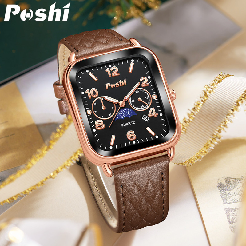 Poshi nueva moda pareja reloj impermeable calendario cinturón casual todo partido reloj de cuarzo reloj de mujer al por mayor
