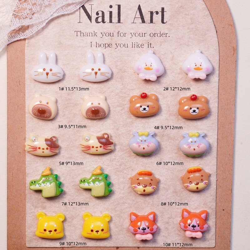 Cartoon big-headed small animal nail art accessories, cute and adorable 3D resin handmade DIY wearable nail decorations wholesale
