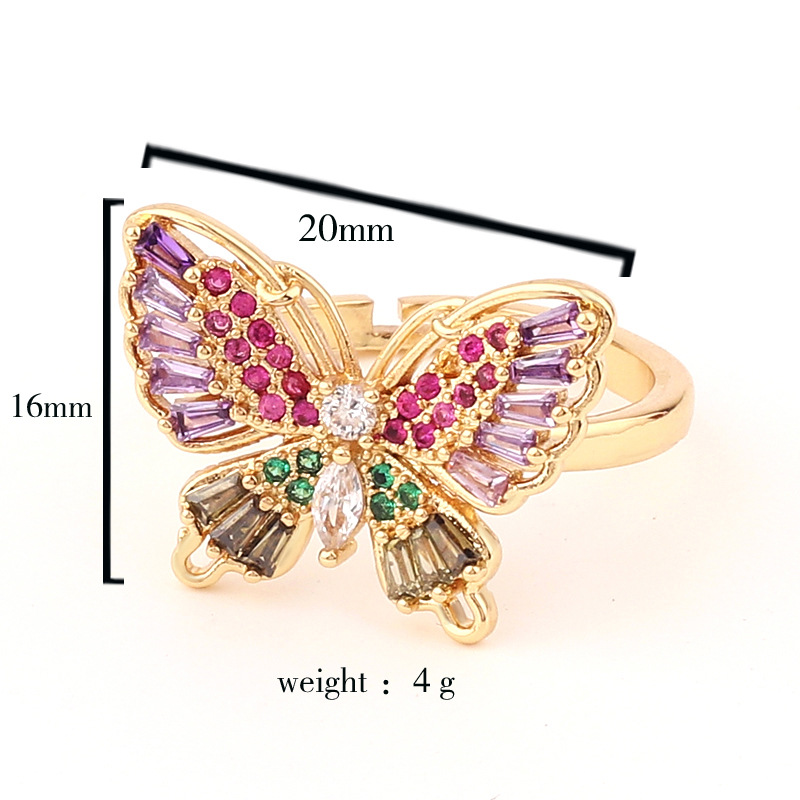Fashion Butterfly Copper Open Ring Inlay Zircon Copper Rings