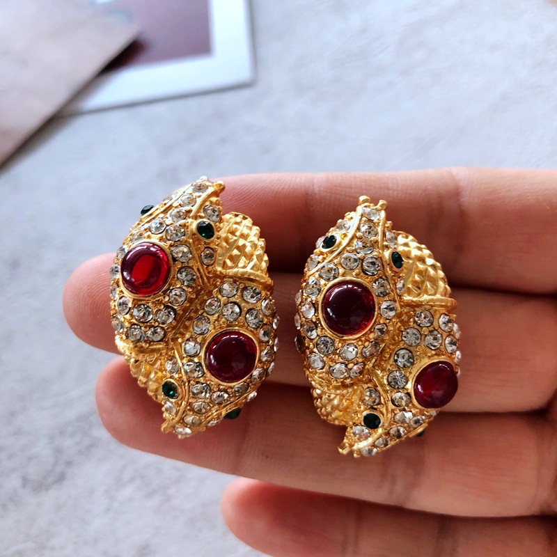 Silver Needle Electroplating Real Gold Red Gemstone Diamond Stud Earrings display picture 8