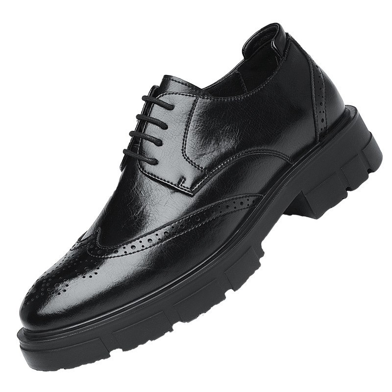Men's Leather Formal Shoes British Style Height Increasing Brogues_voghion.com