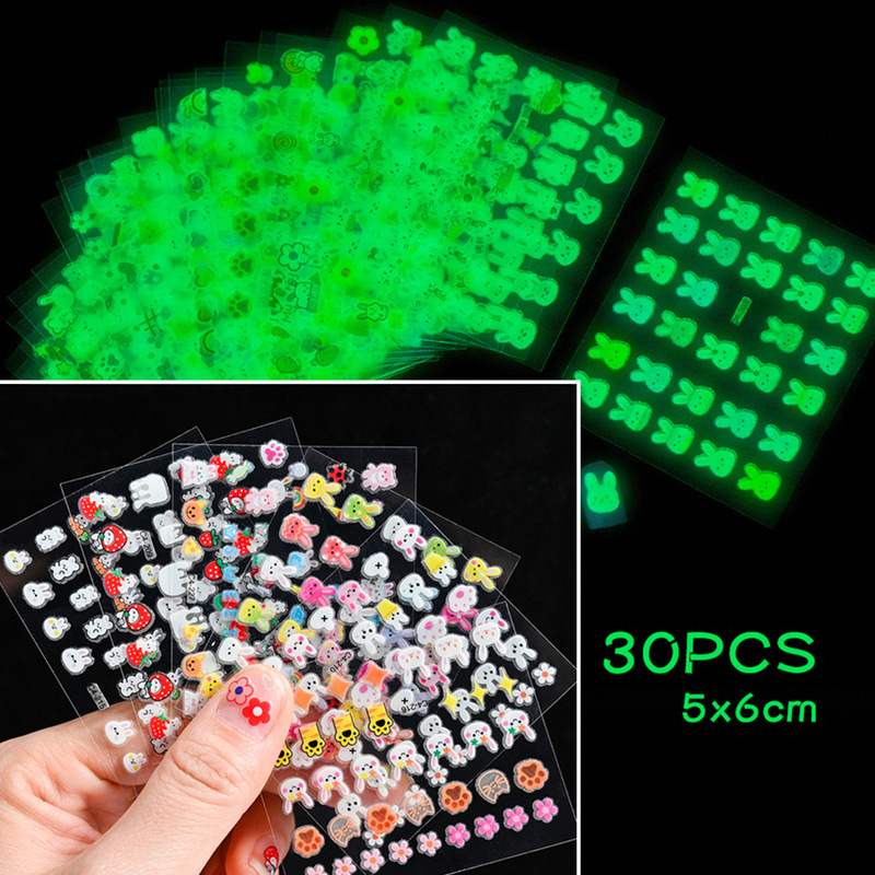 Cartoon rabbit children's nail stickers 30 different cute cartoon rabbit small pattern luminous nail stickers