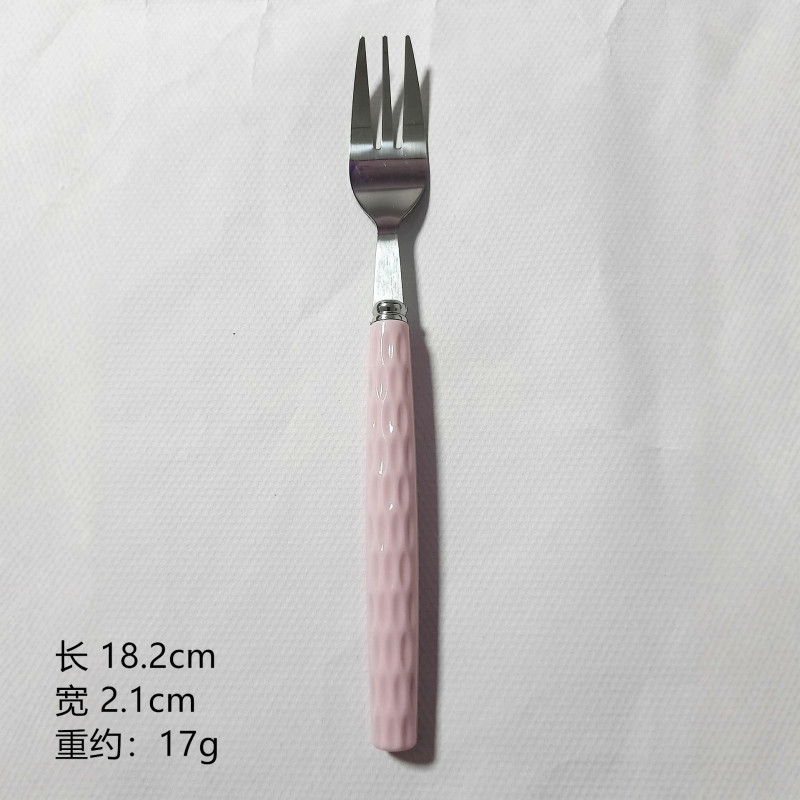 新款塑料手柄不锈钢勺叉高颜值糖果色不锈钢勺叉家用创意西餐叉勺|undefined