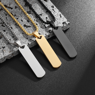 Cross-border hot selling simple stainless steel three-dimensional long square pendant geometric necklace men and women jewelry large in stock wholesale