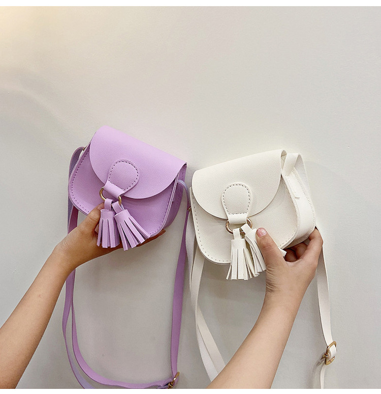 Kid'S Gender Tassel Design Cute Style Square Shape Small Size Kid's Small Pu Leather Solid Color Cute Tassel Square Flip Cover Crossbody Bag