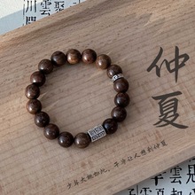原创小众金丝檀木佛珠手串复古藏银配饰男女檀香简约文玩情侣手链