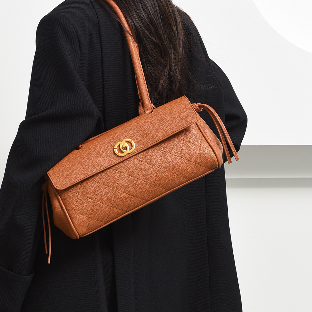 2026 New Cross-Border Diamond Pattern Lychee Texture Baguette Underarm Bag, Light Luxury Vintage Commuting Single-Shoulder Handbag for Women
