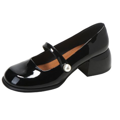 Estilo francés tacón grueso Mary Jane zapatos de cuero 2023 otoño nueva moda JK zapatos punta redonda mediados talón zapatos de una sola capa