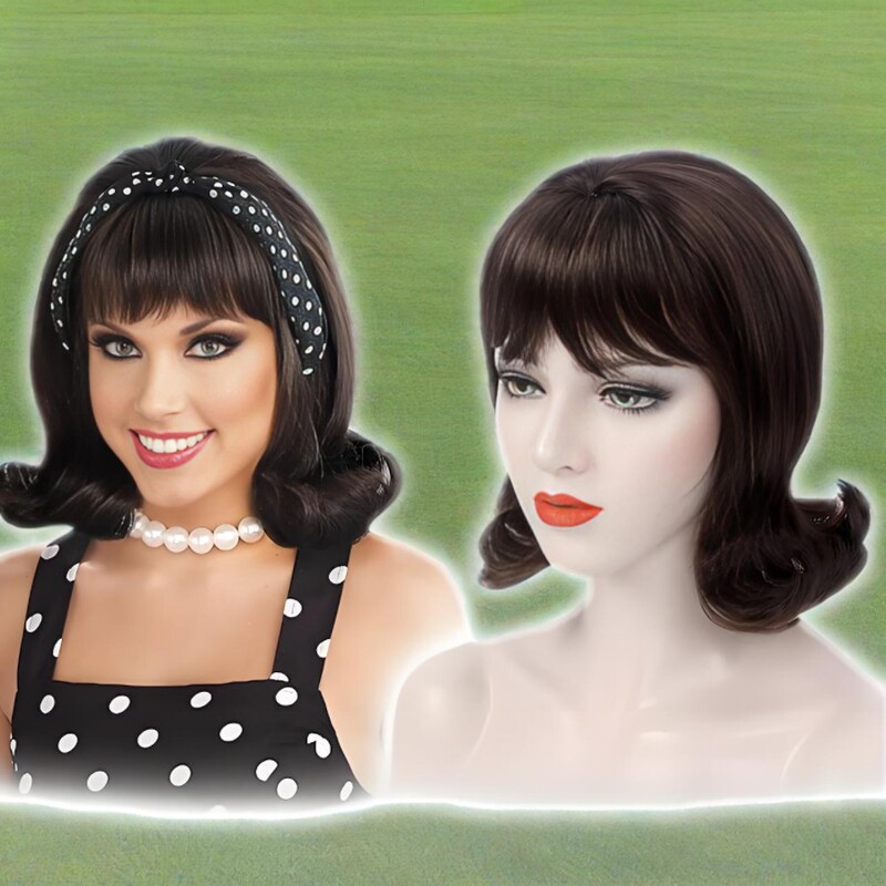 European and American women's 60 s retro short curly hair wig brown oblique bangs chemical fiber wig headgear