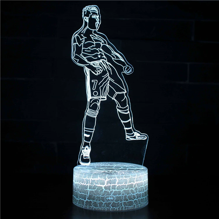 3D LED настольная лампа (Zuoba), футбольная акриловая панель, сенсорная/пульт дистанционного, многоцветные основания серии ZB‑