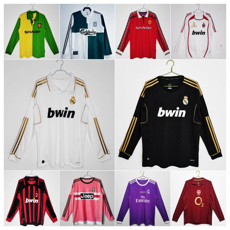 Classic Retro Long-Sleeved Football Jersey Real Madrid Cruz Azul Chivas Mexico Ac Milan Inter Milan Thai Version Jersey