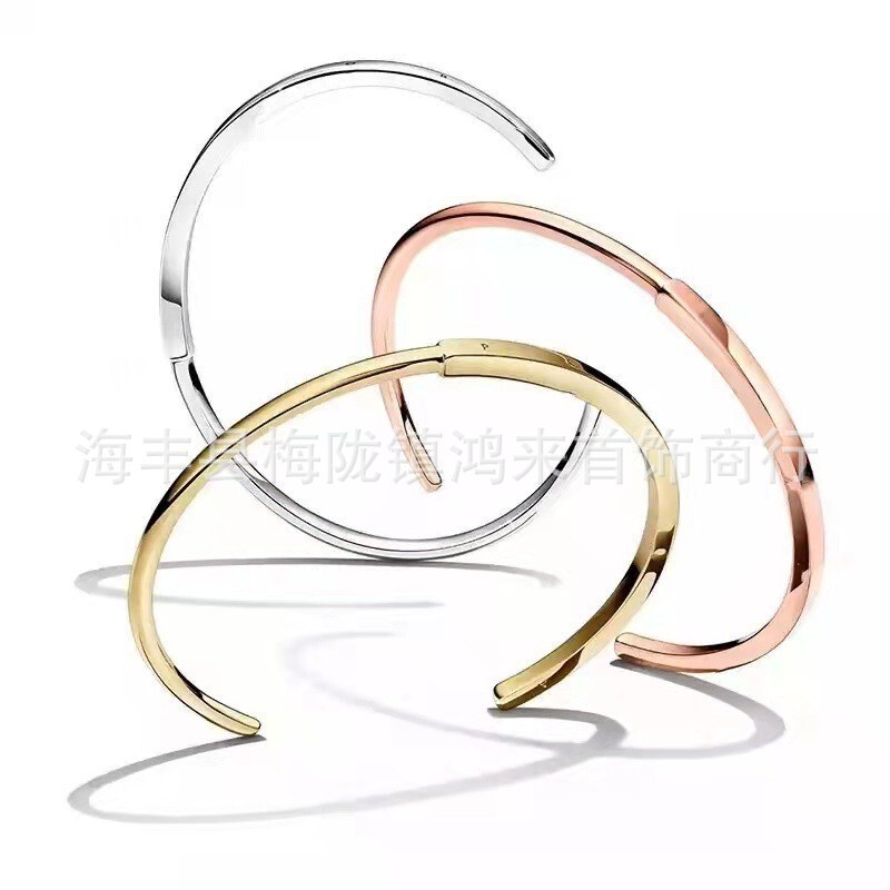 Panjia White Copper Silver-Plated Rose Gold New Classic Series Id New Bracelet Gold-Colored Open Bracelet Panjia White Copper Silver-Plated Rose Gold New Classic Series Id New Bracelet Gold-Colored Open Bracelet