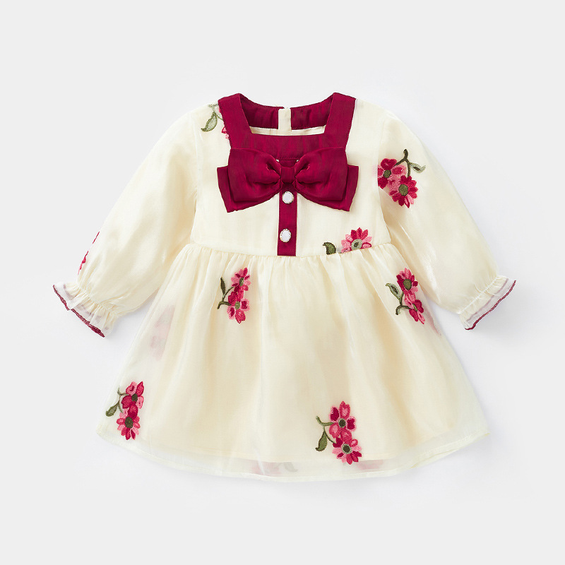 婴儿刺绣连衣裙2025春秋季女宝宝复古公主裙子儿童长袖网纱裙2920