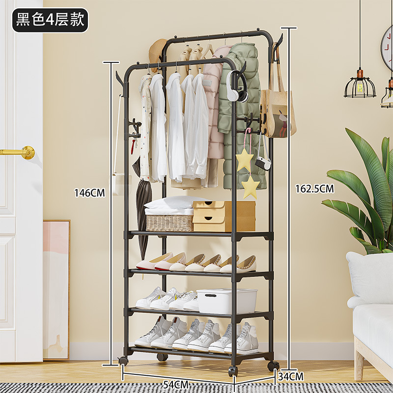 Perchero Multiuso de Pie de Acero Inoxidable Móvil con Doble Barra para Dormitorio