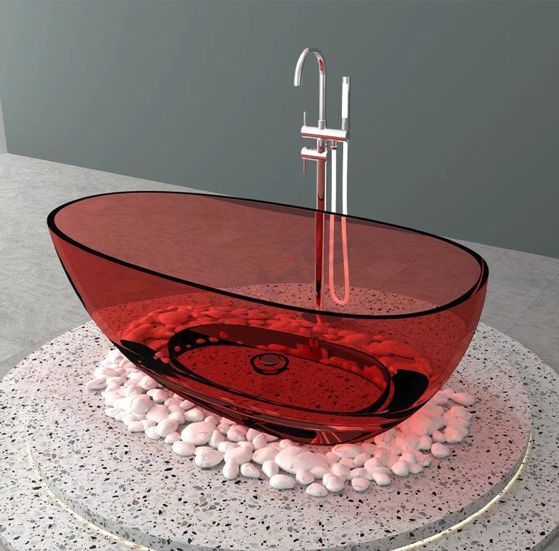 Claro bañera de cristal colorido bañera de acrílico puro de una pieza transparente resina neta rojo en forma de huevo bañera de gota de agua