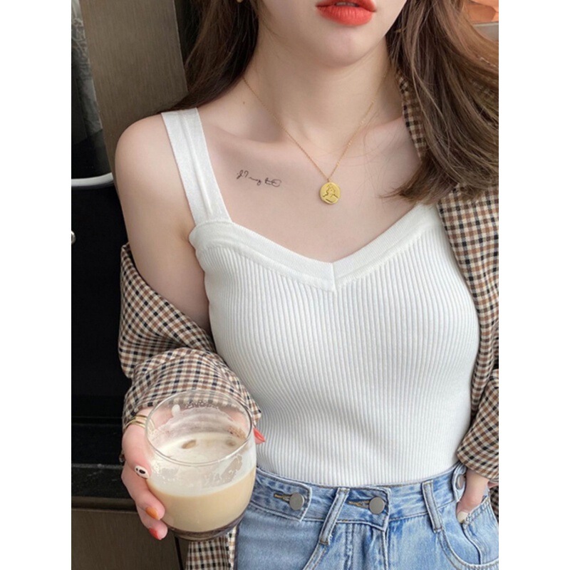 White V-Neck Small Camisole Women's Inner Top Spring and Summer Sexy Sexy Beautiful Back Thin Sleeveless Bottoming Shirt