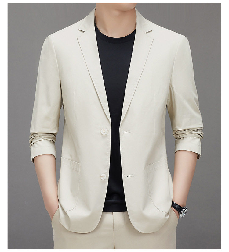 Áo vest nam cotton dáng ôm vừa vặn, cổ vest một hàng hai nút, tay dài, phong cách Hàn Quốc — Màu be, Màu xanh lam, Xanh lục Xám chi tiết 12