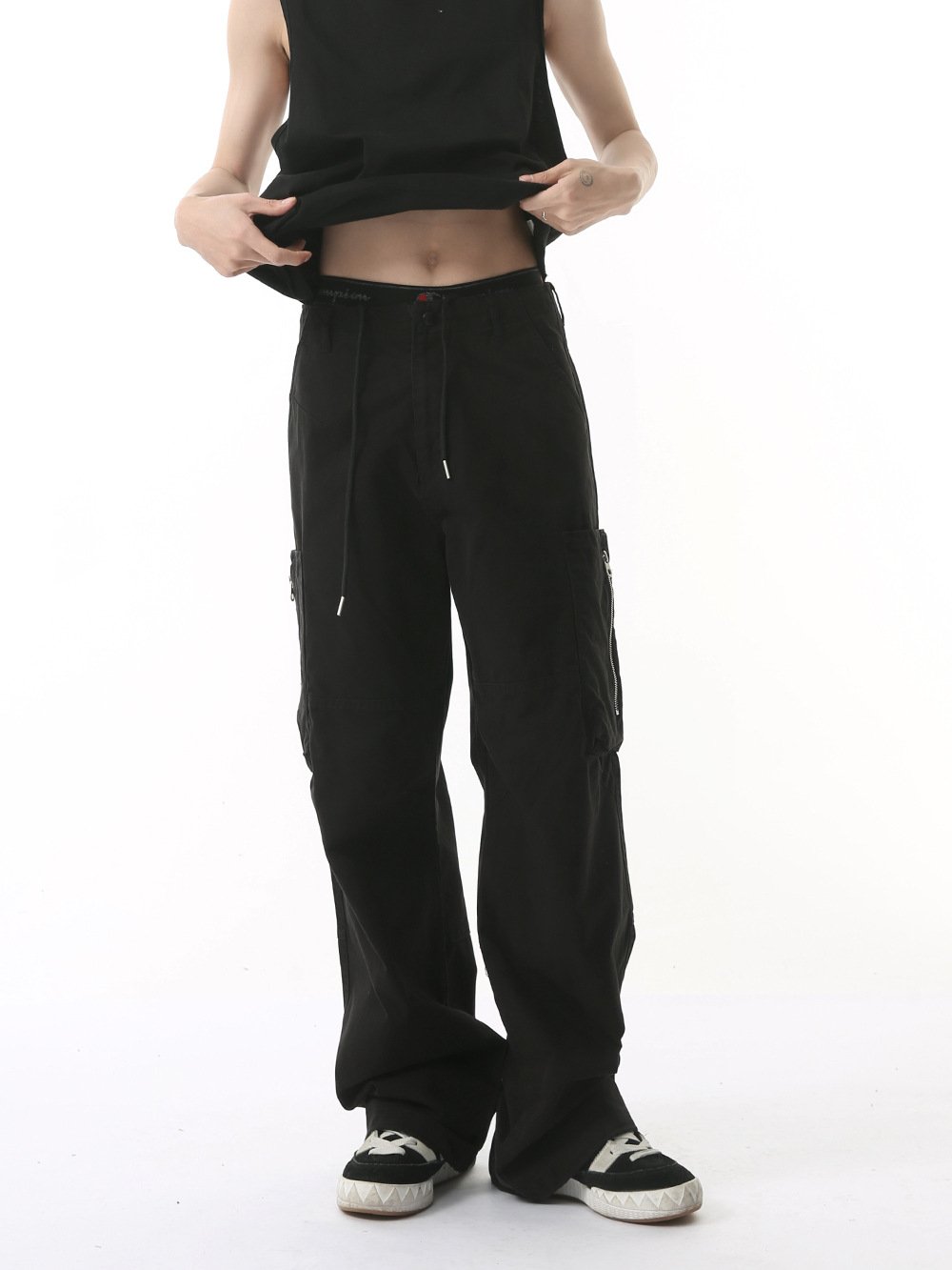 MTLCLOTHES Hombres| High Street Cleanfit Splice Zipper Design Hip Hop Casual Solid Jeans Tide