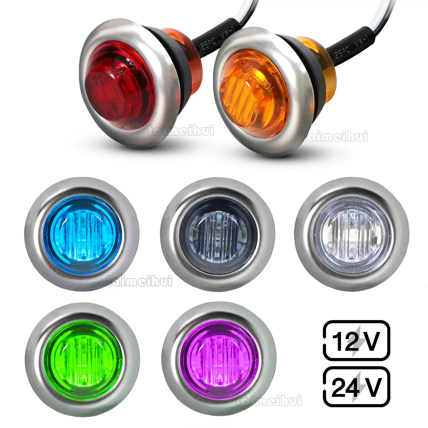 现货跨境不锈钢框小圆灯3LED边灯卡车拖车货车边灯防水游艇信号灯