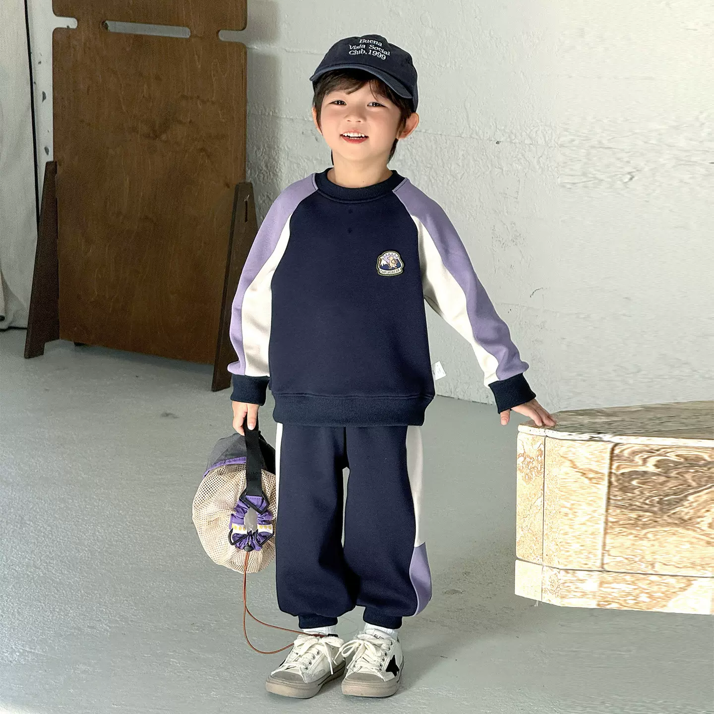 [儿童运动套装]秋季新款男童休闲两件套春秋外出多巴胺圆领套装