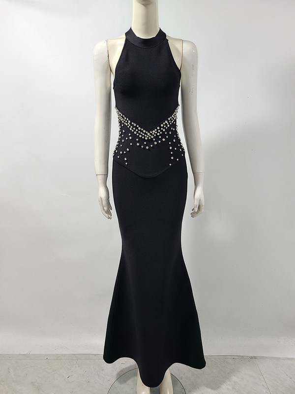 晚礼服钉钻气质主持人宴会绷带鱼尾连衣裙收腰长裙bandage dress|undefined