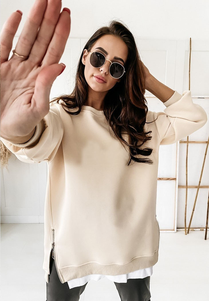 2023 herbst/winter Neue frauen Pullover Rundhals Zipper Sport Lose Top_voghion.com