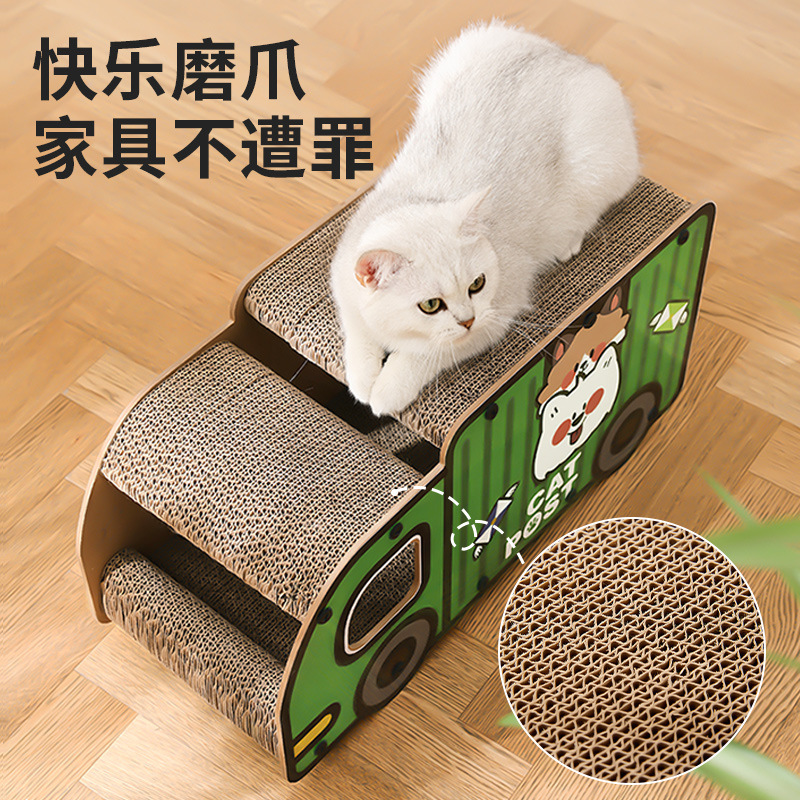 Casita para gatos, tablero de agarre para gatos, camión, papel corrugado, resistente al desgaste, de alto valor, carro grande de doble capa, tablero de patas de gato, juguetes para mascotas