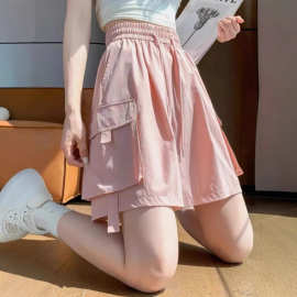 粉色纯棉工装短裤女2025夏季新款松紧腰宽松a字阔腿速干五分裤子