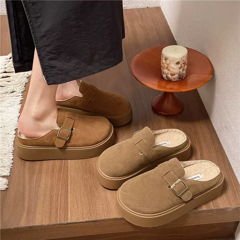 包头厚底博肯鞋毛毛拖鞋女秋冬外穿2025新款ins潮松糕配裙子平底