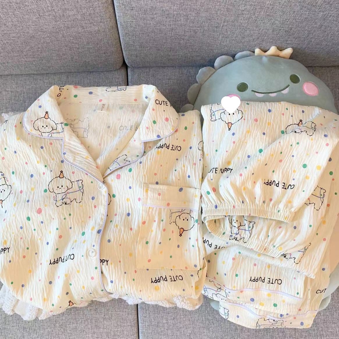 KT gato pijama de dibujos animados de primavera y verano nubes de algodón pantalones de manga larga dos piezas estudiantes textura encantadora ropa doméstica de niña