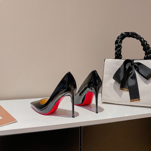 Black Red Sole High Heels Women  Spring New Pointed Toe Slim Heel Sexy Polished Surface Quality Leather Women's Shoes