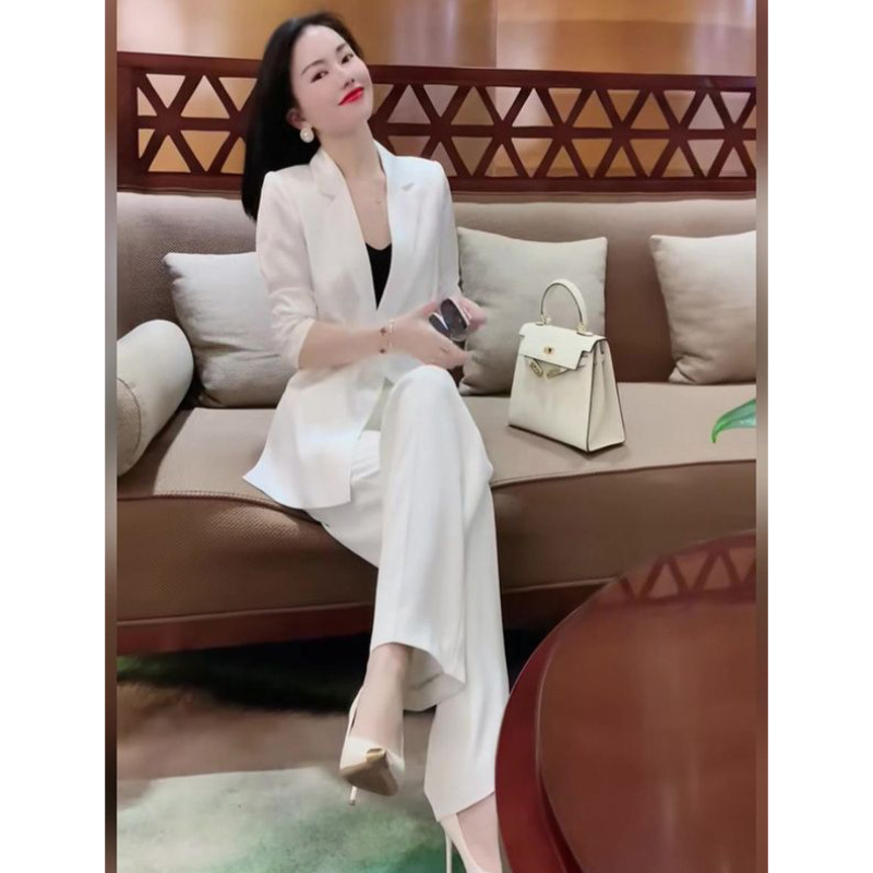 New Chinoiserie National Style Suit Summer Thin High-Grade Acetate White Suit Jacket Suit Women's 2025 New Style