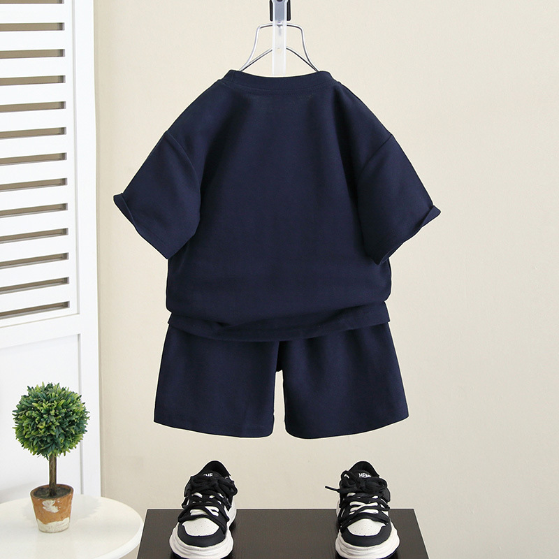 5442 Traje de manga corta para niños Verano 2025 Nuevo estilo de verano para niños Vestido de verano de media manga delgada para bebés Ropa de calle frita