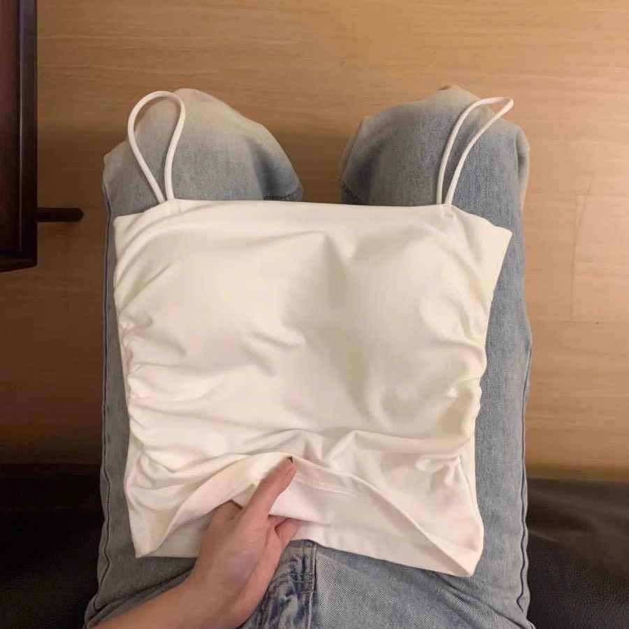 Versión coreana de puro deseo de un solo hombro de algodón honda hermosa espalda chaleco de una pieza con almohadilla para el pecho top de tubo sin mangas de fondo corto