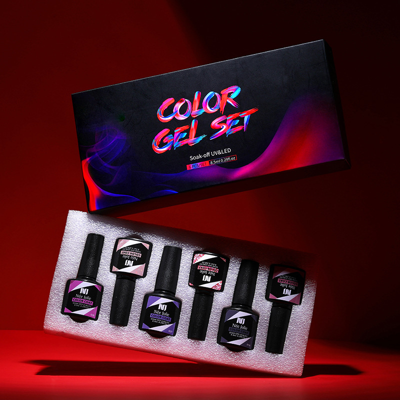 Nee Jolie 6-Farben-Nagellack-Set Gel UV Nail Art Kit mit Base Coat und Top Coat Cross Border Großhandel Neu eingetroffen_voghion.com