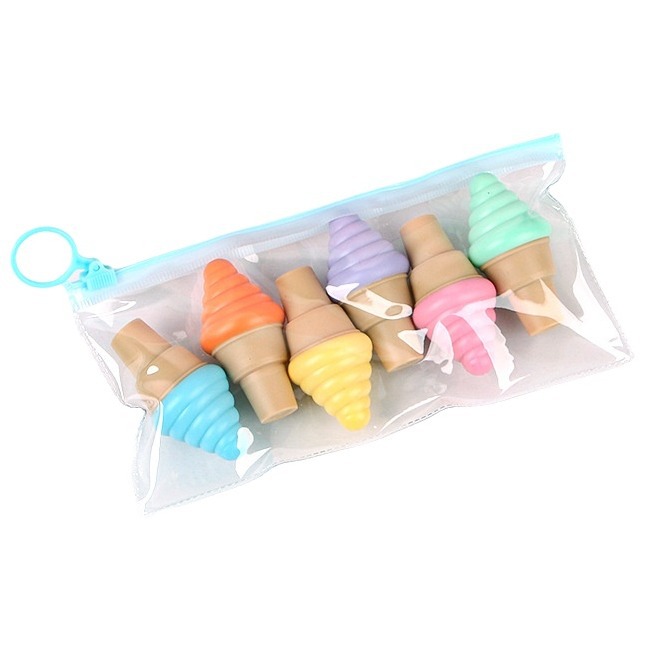 Cono creativo cono de helado resaltador estudiante de la Escuela Primaria 6-color marca graffiti mini diario bolso de la pluma al por mayor