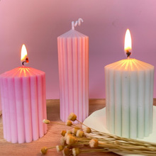 新款粗齿条尖顶圆柱蜡烛模具 几何线条香薰蜡烛石膏摆件硅胶模具