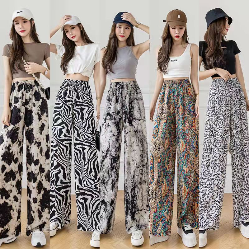 Ink painting tie-dyed wide-leg pants women's summer thin drawstring chiffon harem sweatpants draping high waist slimming printed pants Ink painting tie-dyed wide-leg pants women's summer thin drawstring chiffon harem sweatpants draping high waist slimming printed pants