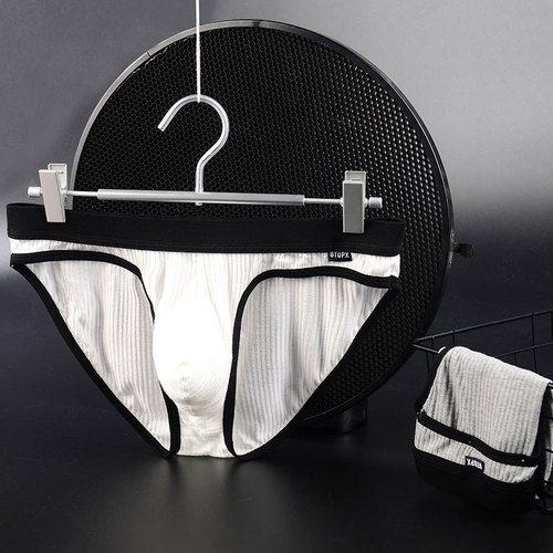 Men's threaded sweat-absorbent low-waist underwear with large pouch U-convex thin breathable single-layer briefs GTOPX MAN