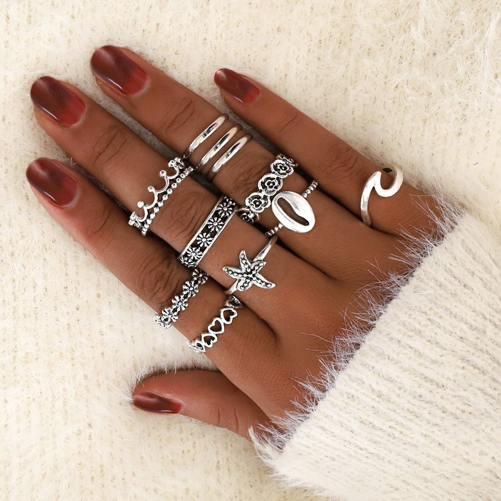 Fashion Starfish Crown Flower Alloy Plating Rings